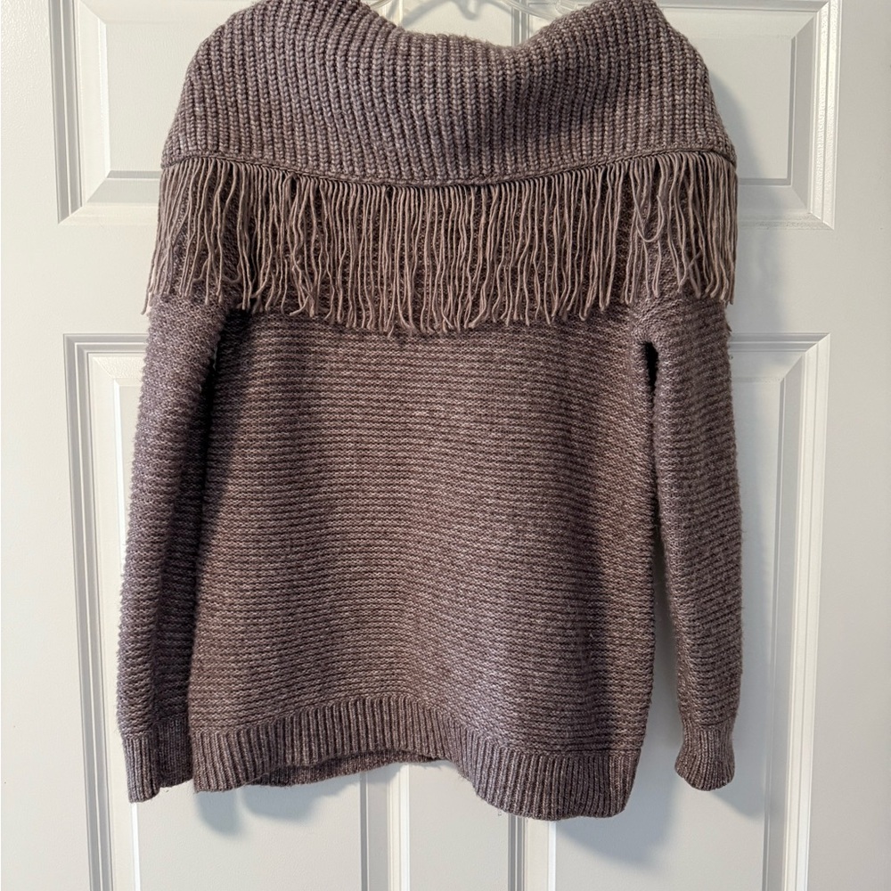 Fringed Knit Sweater - Brown